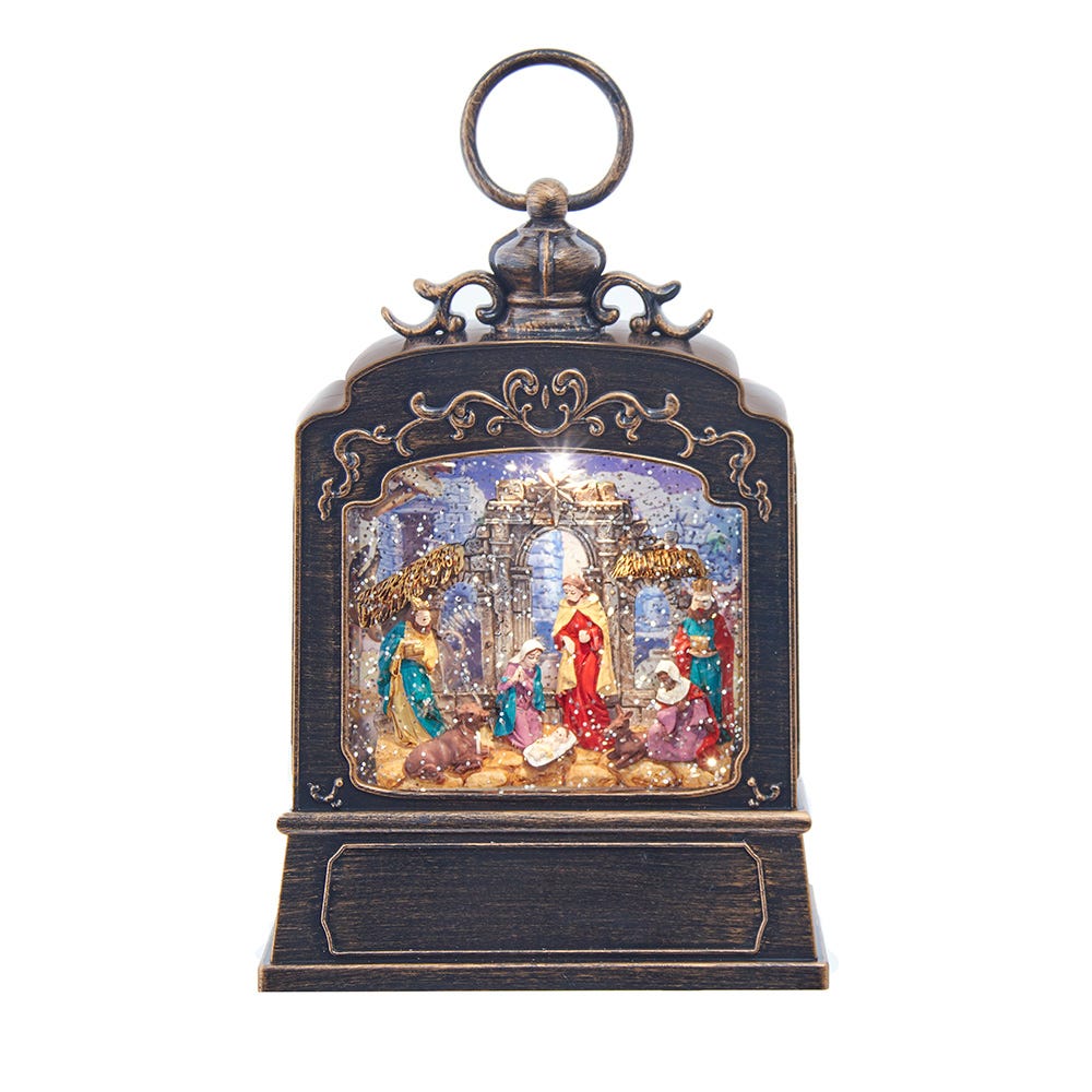 Kurt Adler 9.45-Inch Battery Operated Nativity LED Swirl Glitered Lantern