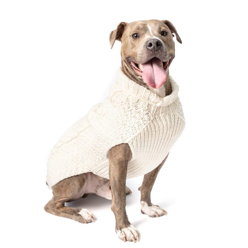 Chilly Dog Natural Cable Knit Wool Dog Sweater