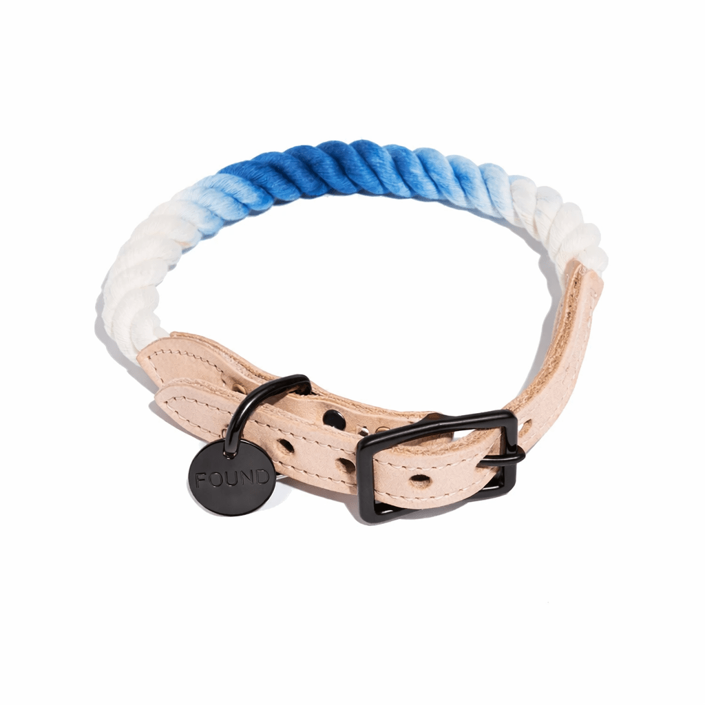 Navy Ombre Cotton Rope Cat & Dog Collar – Matte Black Hardware