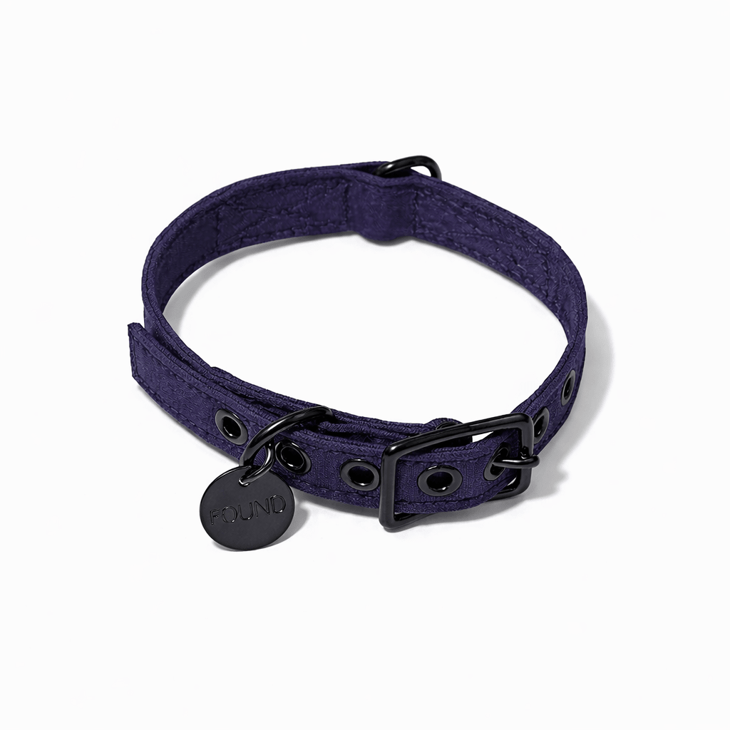 Navy Waxed Cotton Canvas Cat & Dog Collar – Matte Black Hardware