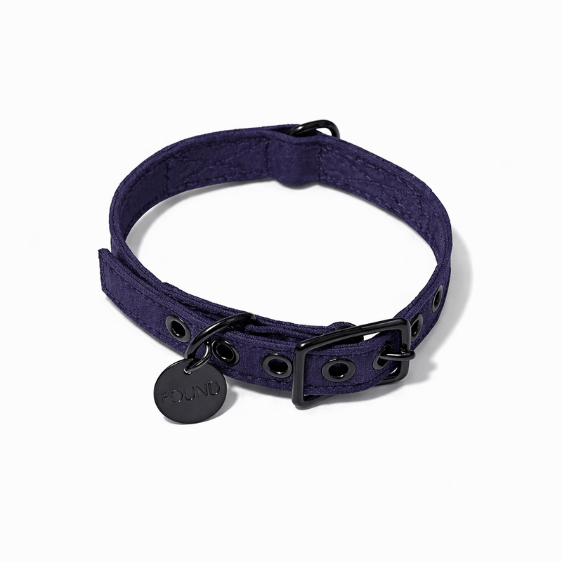 Navy Waxed Cotton Canvas Cat & Dog Collar – Matte Black Hardware