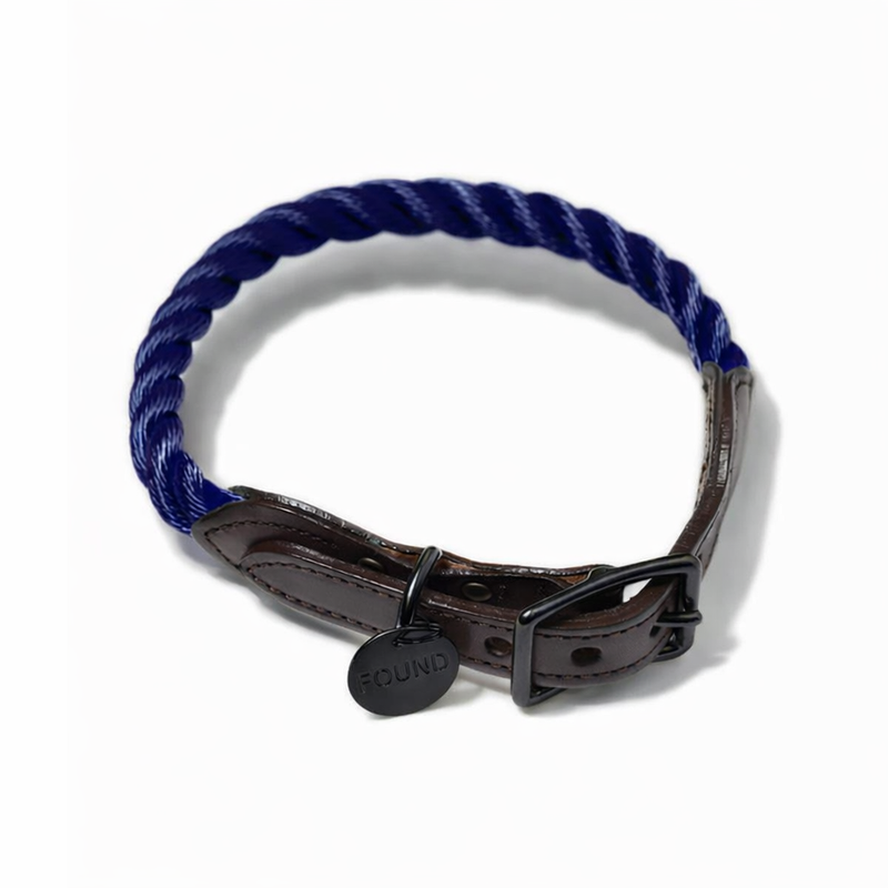 Navy Rope Cat & Dog Collar – Matte Black Hardware