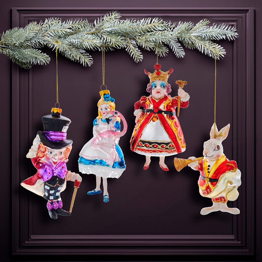 Kurt Adler 5-5.5-Inch Noble Gems Alice in Wonderland 4-Piece Ornament Set