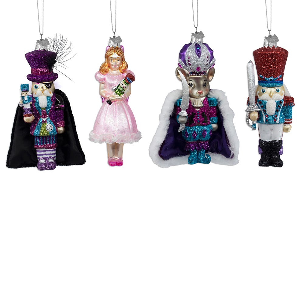 Kurt Adler 5-Inch Noble Gem Glass Nutcracker Suite Ornaments 4 Piece Set