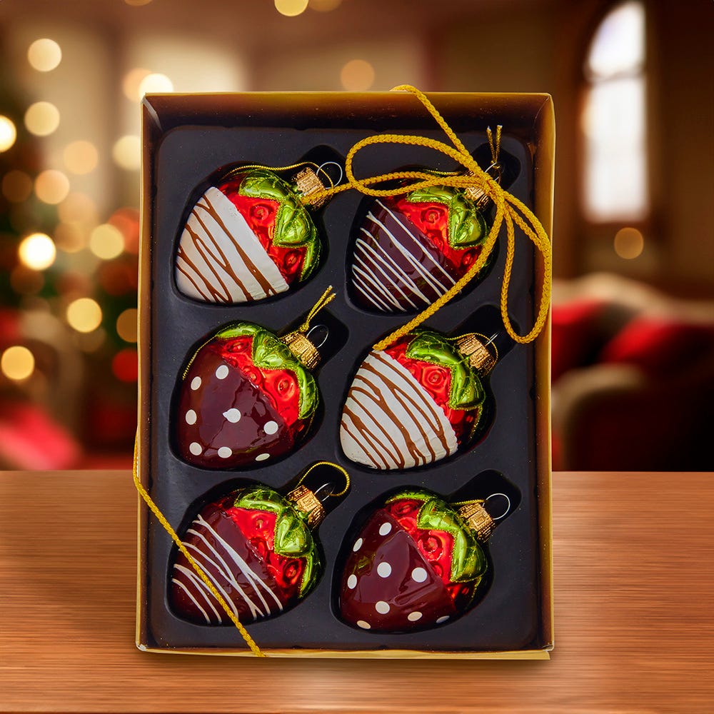 Kurt Adler 2.36-Inch Noble Gems Glass Chocolate Strawberry Ornaments, 6-Piece Box
