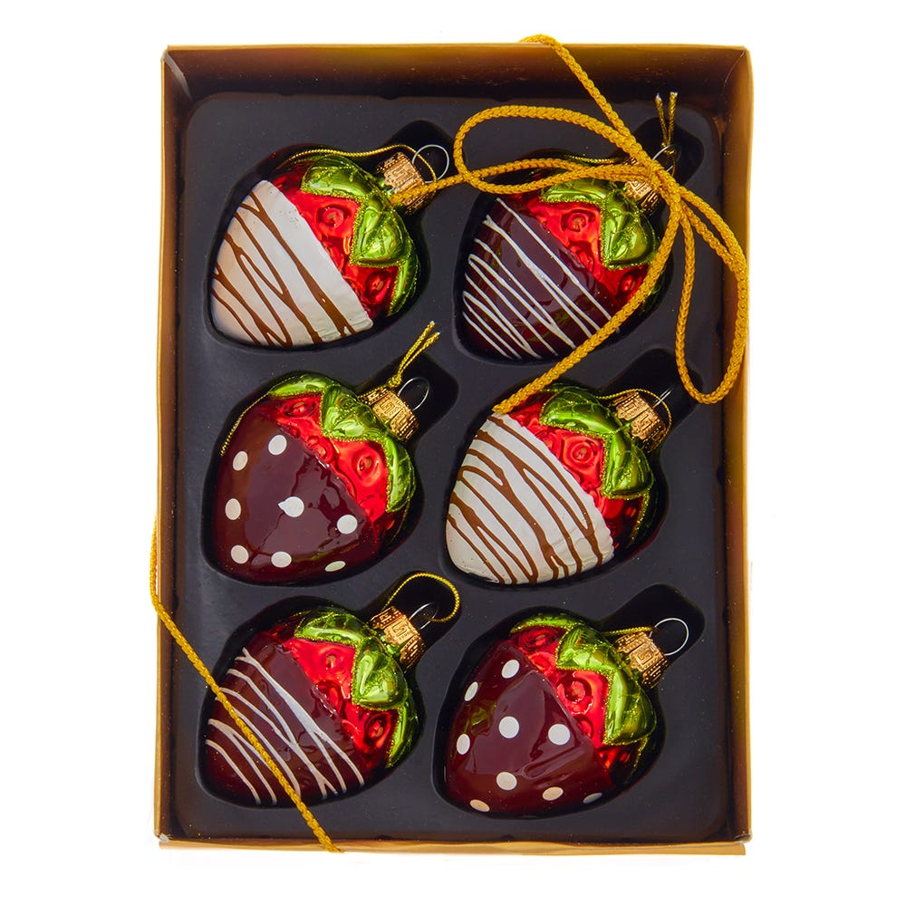 Kurt Adler 2.36-Inch Noble Gems Glass Chocolate Strawberry Ornaments, 6-Piece Box