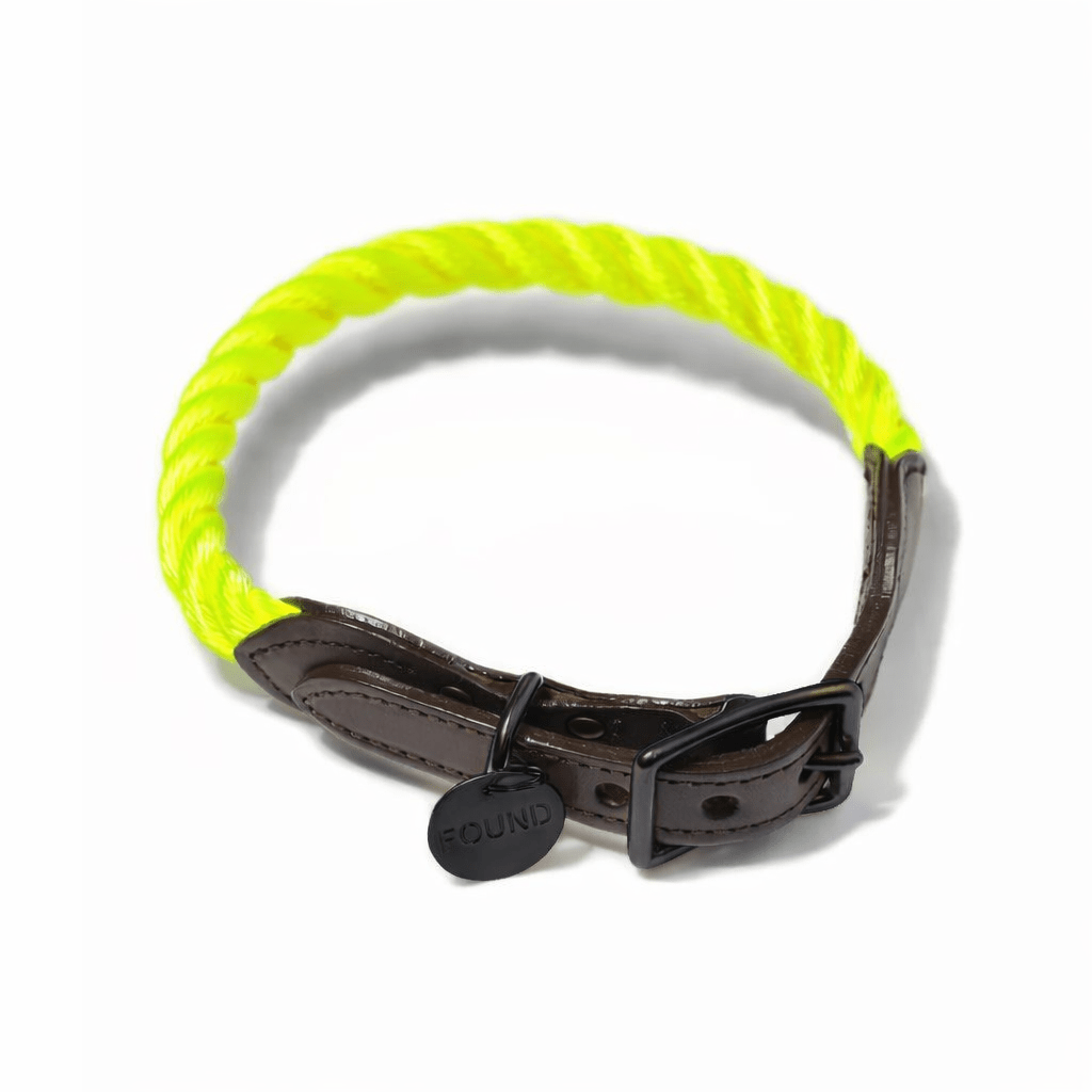 Neon Yellow Rope Cat & Dog Collar – Matte Black Hardware