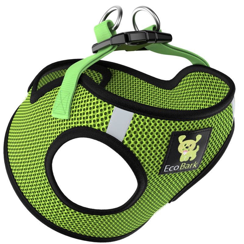 EcoBark Step In Dog Harness - Teacup & Small Breeds- Reflective Soft Mesh Harness for Teacup, Small Dogs and Puppies / Neon Green Sport