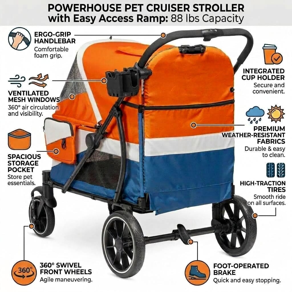 Dogline Powerhouse Pet Cruiser Stroller with Access Ramp