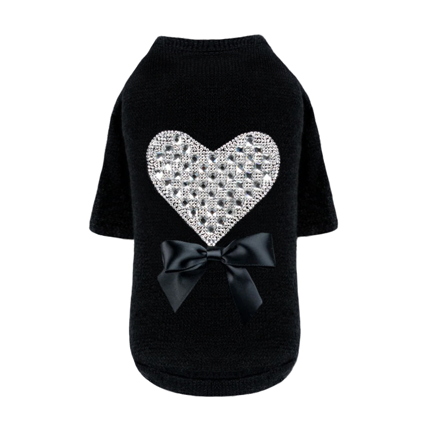 Hello Doggie Oh My Heart Satin Black Dog Sweater
