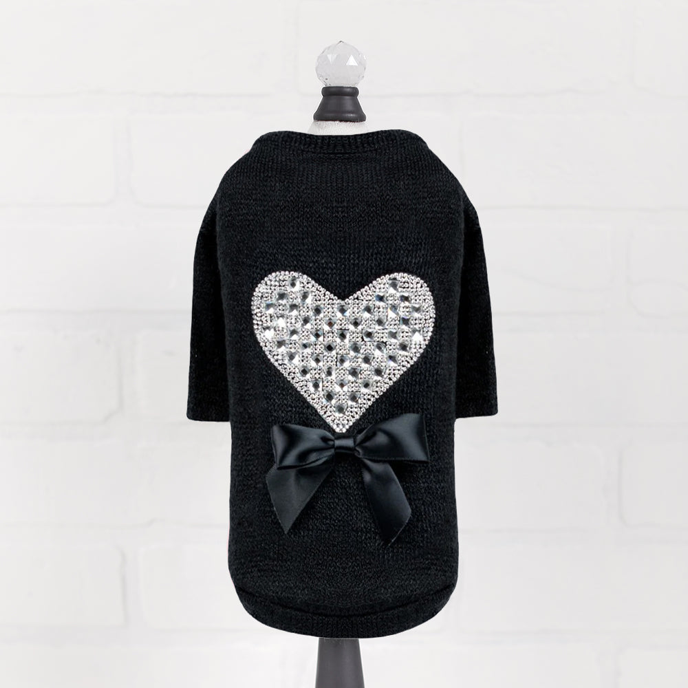 Hello Doggie Oh My Heart Satin Black Dog Sweater