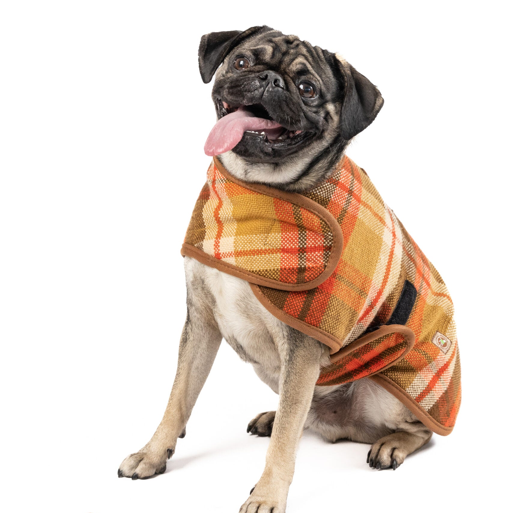 Chilly Dog Rust Plaid Fleece-Lined Wool Dog Coat