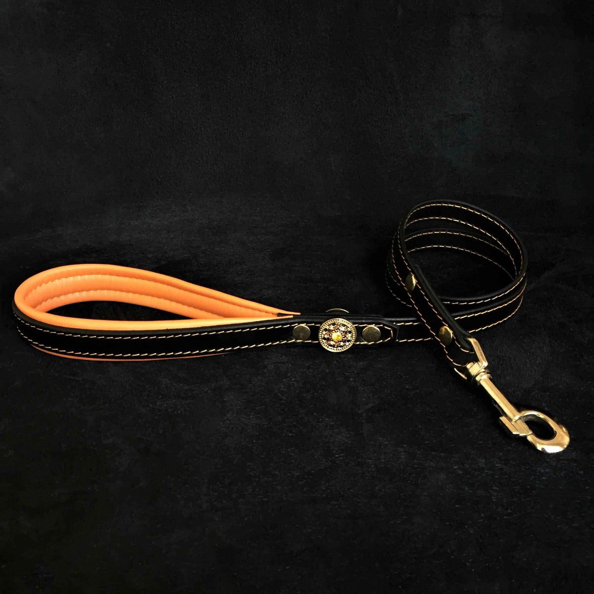 Bestia Bijou Black & Orange Leather Large Breed Dog Harness