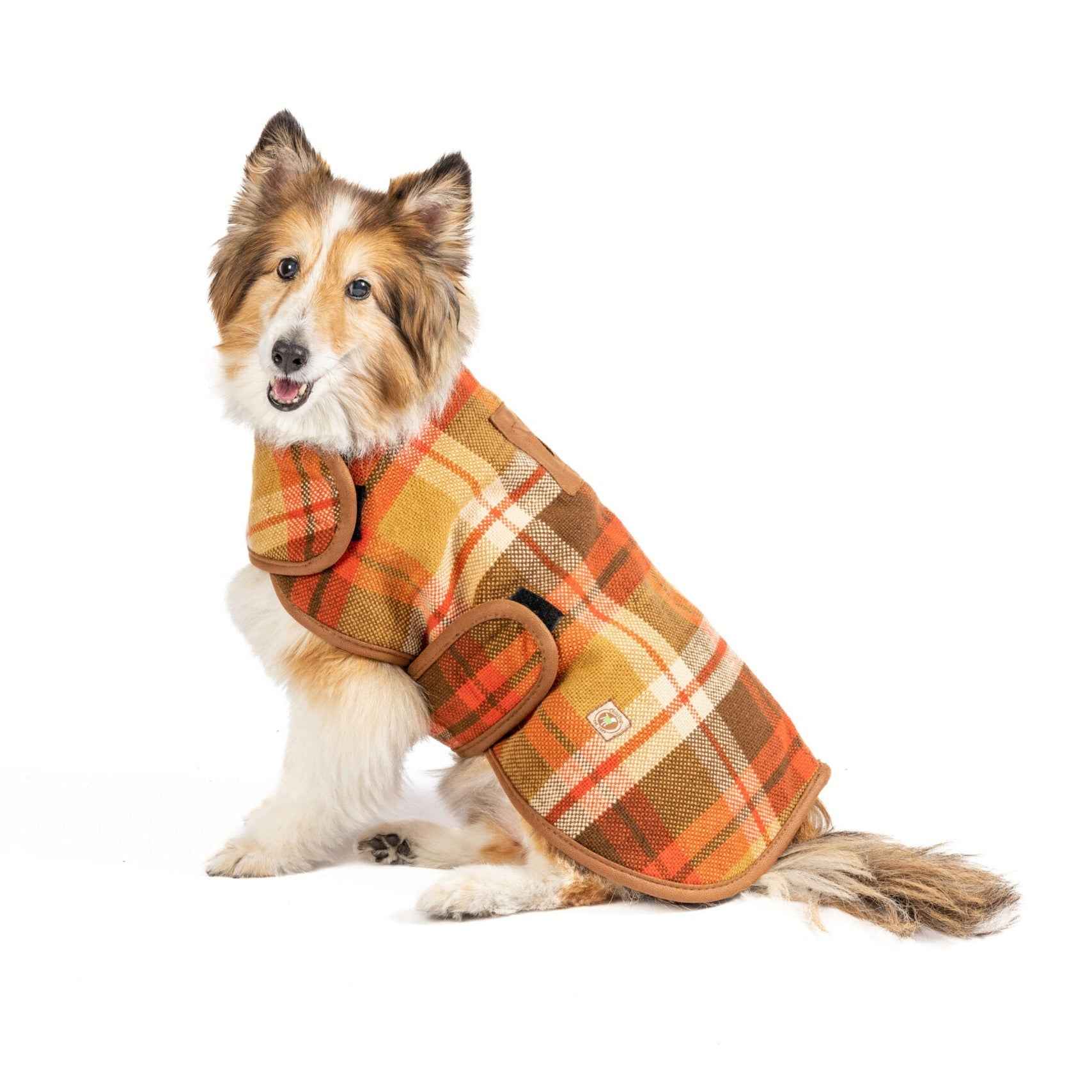 Chilly Dog Rust Plaid Fleece-Lined Wool Dog Coat