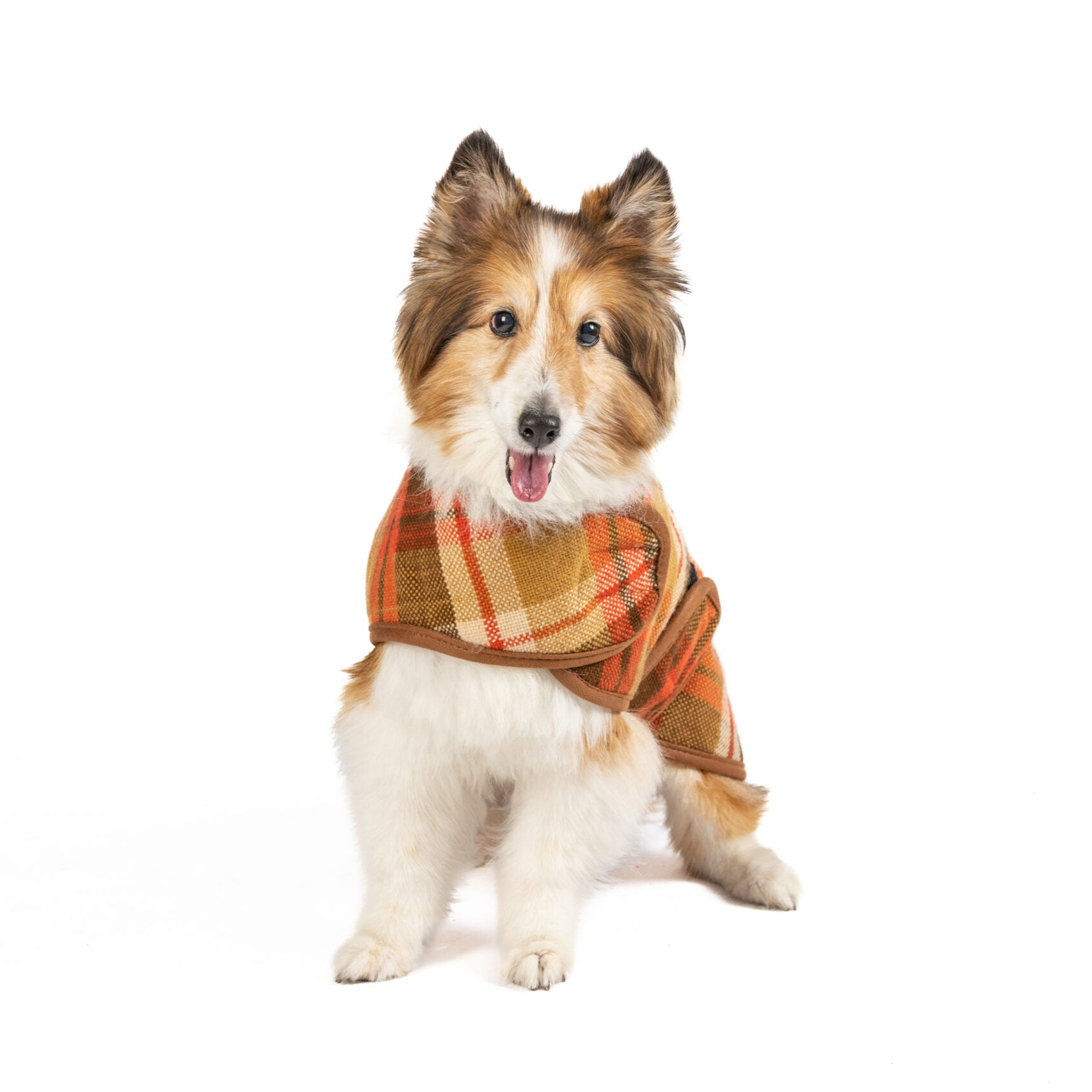 Chilly Dog Rust Plaid Fleece-Lined Wool Dog Coat