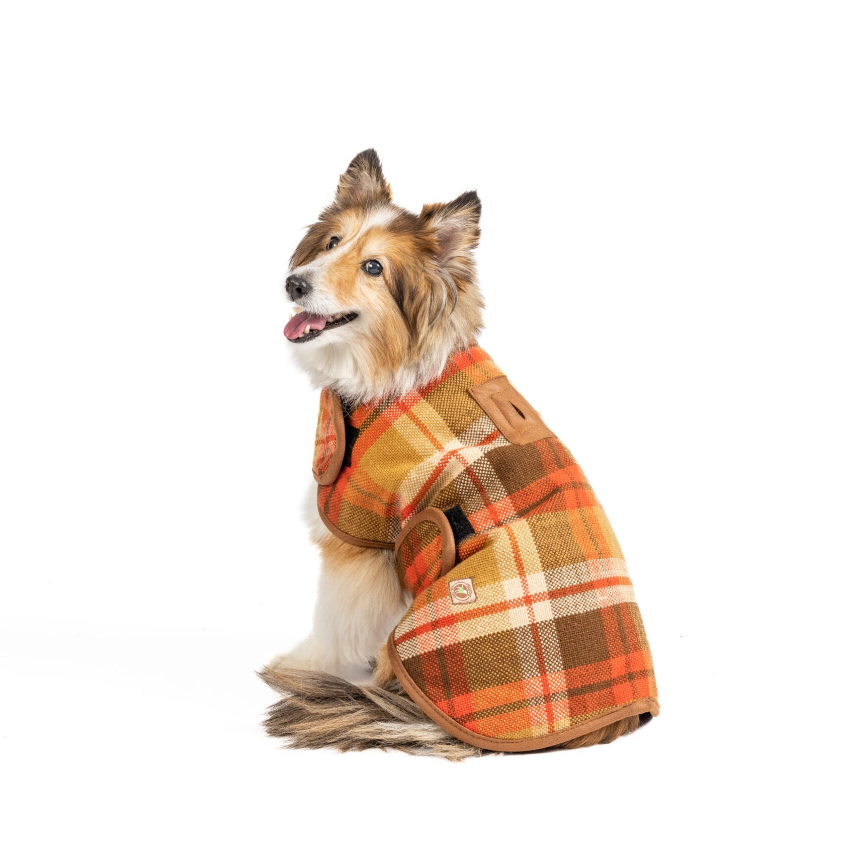 Chilly Dog Rust Plaid Fleece-Lined Wool Dog Coat