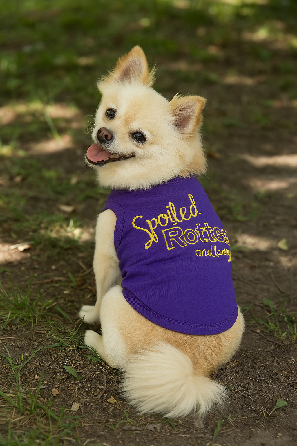 Parisian Pet Spoiled Rotten Dog Shirt  Funny Embroidered T-Shirt for Dogs & Cats, Purple