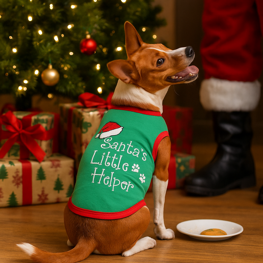 Parisian Pet Santas Little Helper Dog T-Shirt-Green