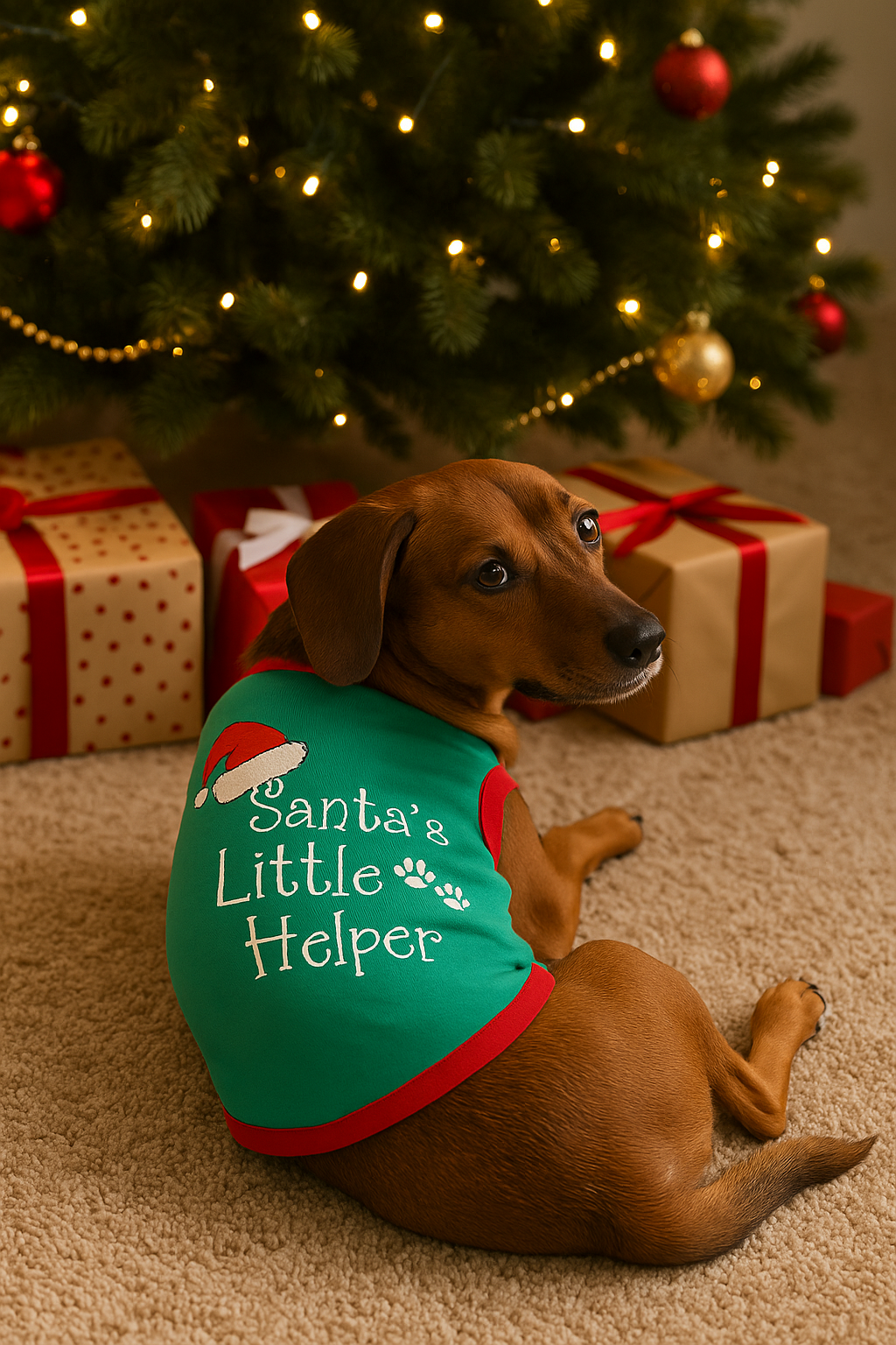 Parisian Pet Santas Little Helper Dog T-Shirt-Green
