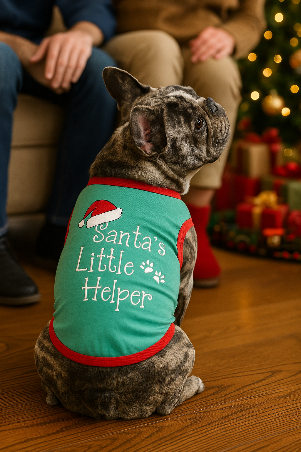 Parisian Pet Santas Little Helper Dog T-Shirt-Green