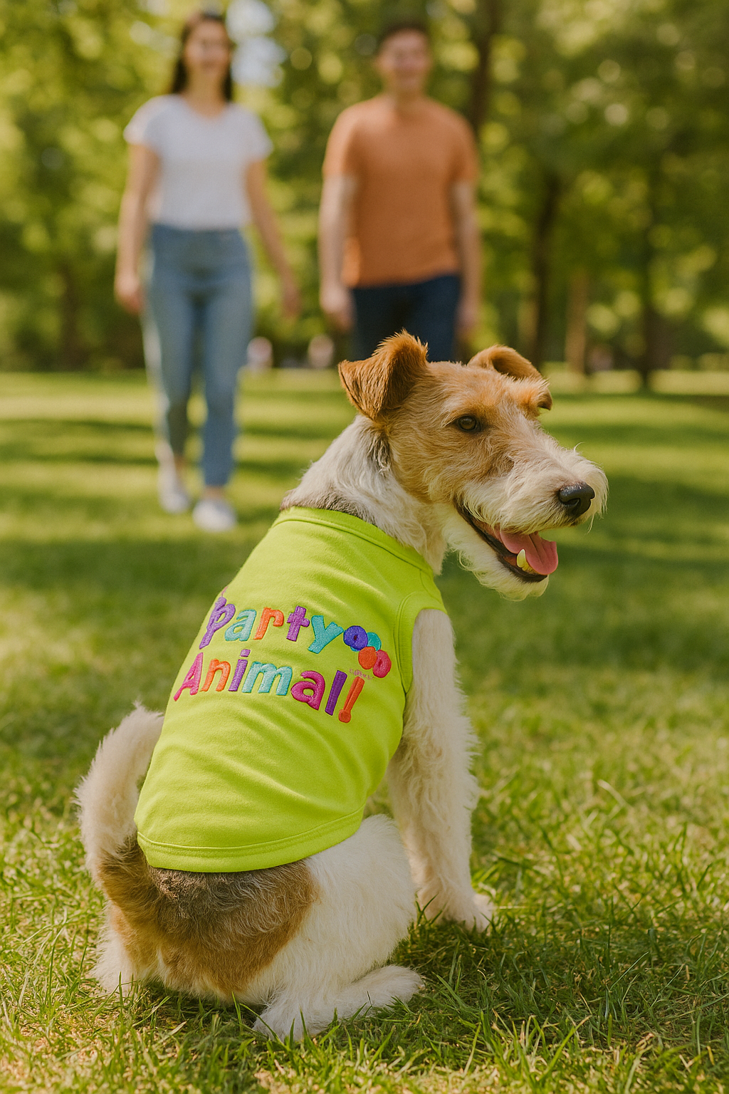 Parisian Pet Party Animal Dog & Cat Shirt  Stylish Cotton T-Shirt, Embroidered Design, Machine Washable Pet Clothing  Light Green