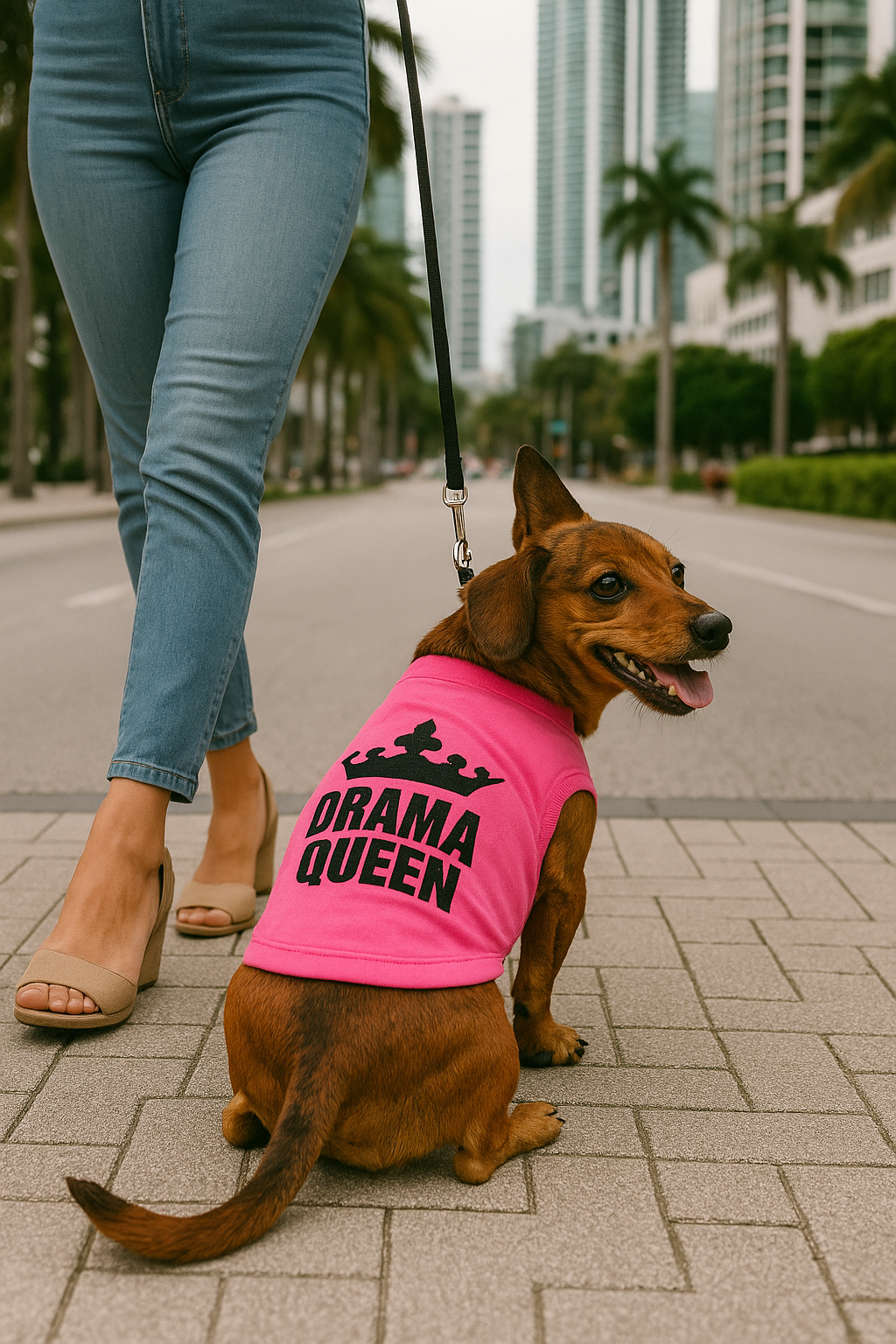 Parisian Pet Drama Queen Embroidered Dog T-Shirt-Pink