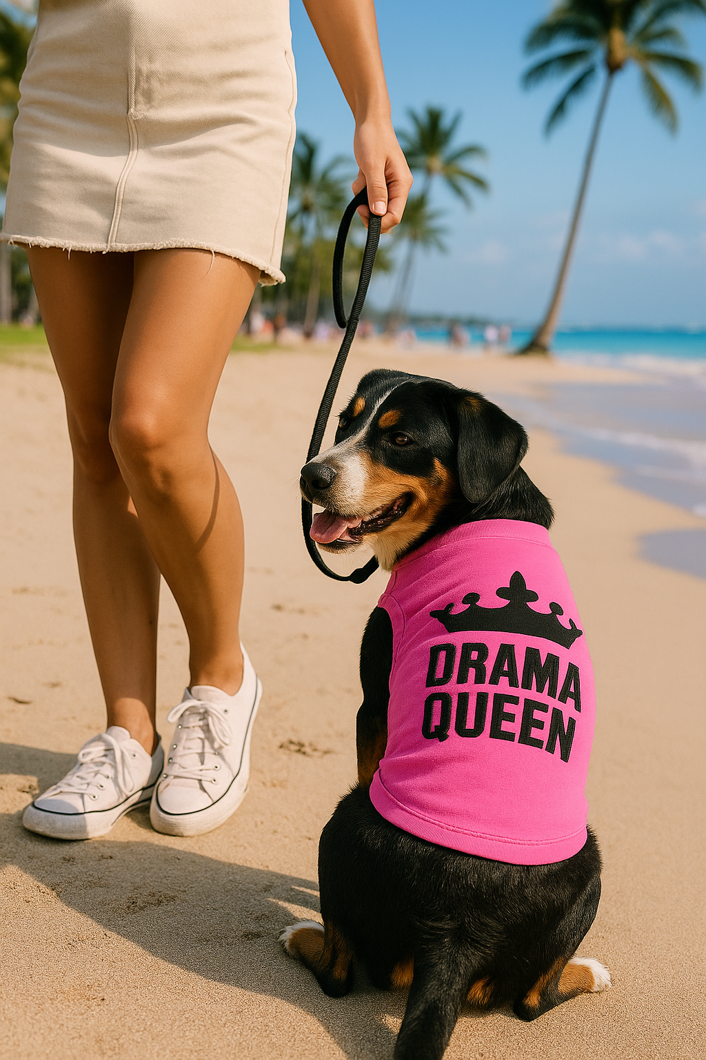 Parisian Pet Drama Queen Embroidered Dog T-Shirt-Pink