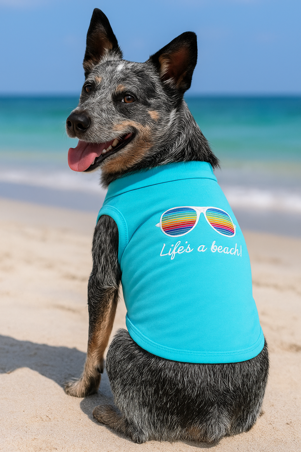 Parisian Pet Lifes a Beach Summer Dog T-Shirt  Comfortable Beach-Themed Pet Clothing for Dogs & Cats, Light Blue