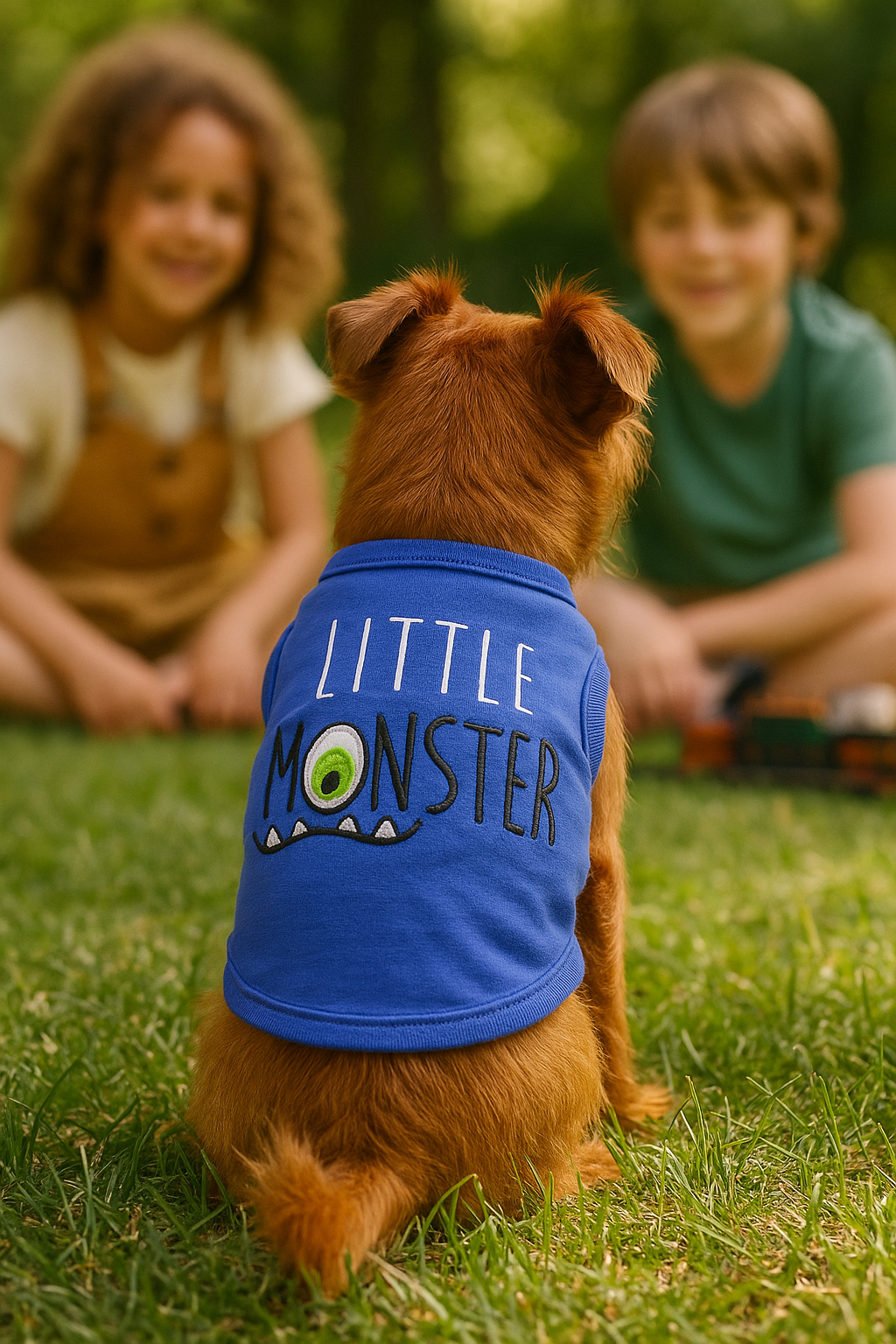 Parisian Pet Little Monster Embroidered Dog T-Shirt-Blue