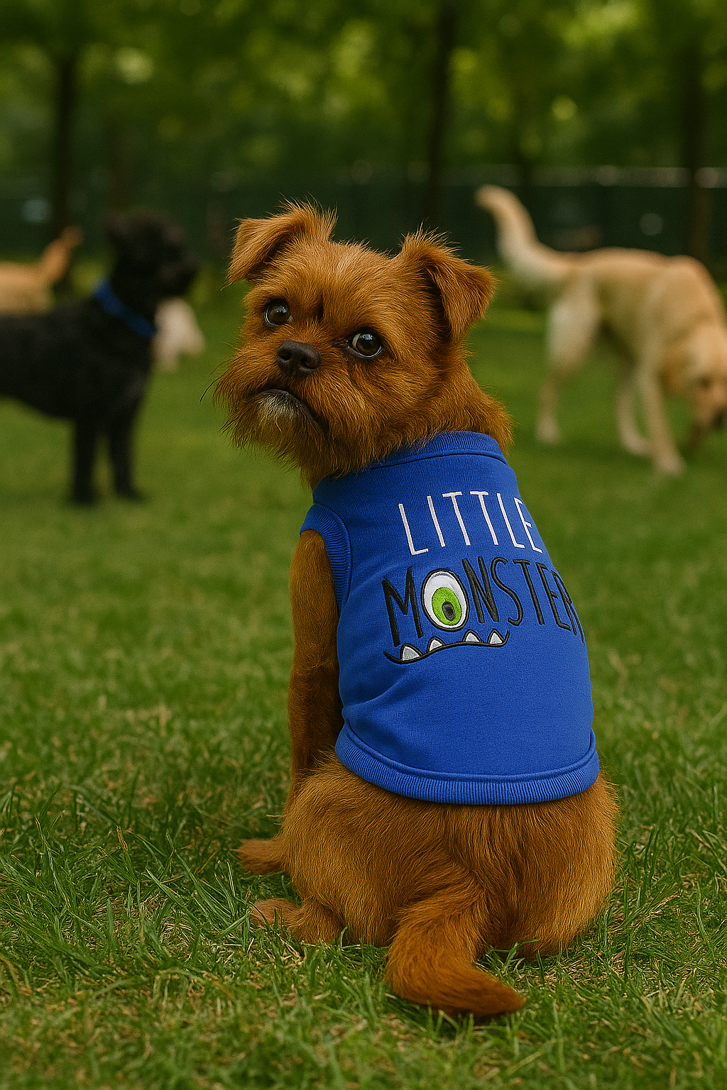 Parisian Pet Little Monster Embroidered Dog & Cat Shirt - Funny Pet Apparel, Blue