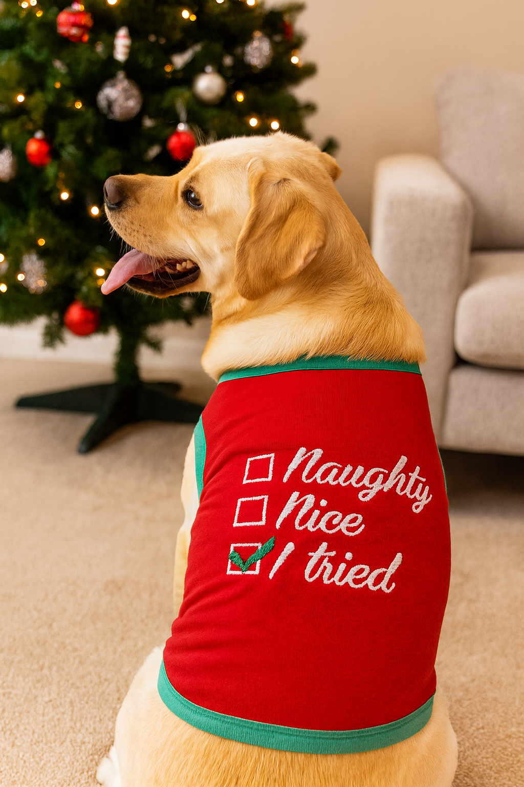 Parisian Pet Naughty or Nice Dog Christmas T-Shirt-Red