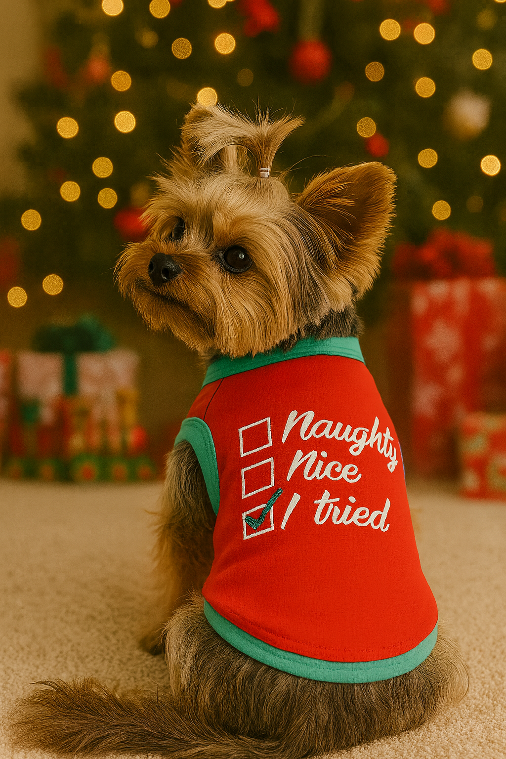 Parisian Pet Naughty or Nice Dog Christmas T-Shirt-Red