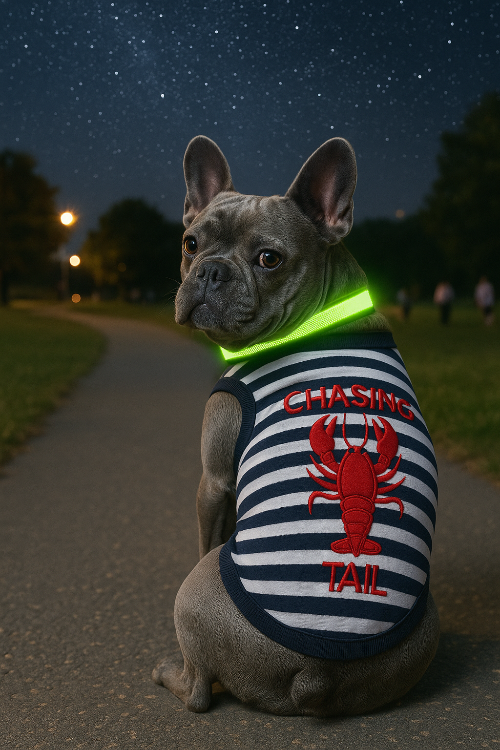 Parisian Pet Lobster Chasing Tail Dog T-Shirt-Blue & White Stripes