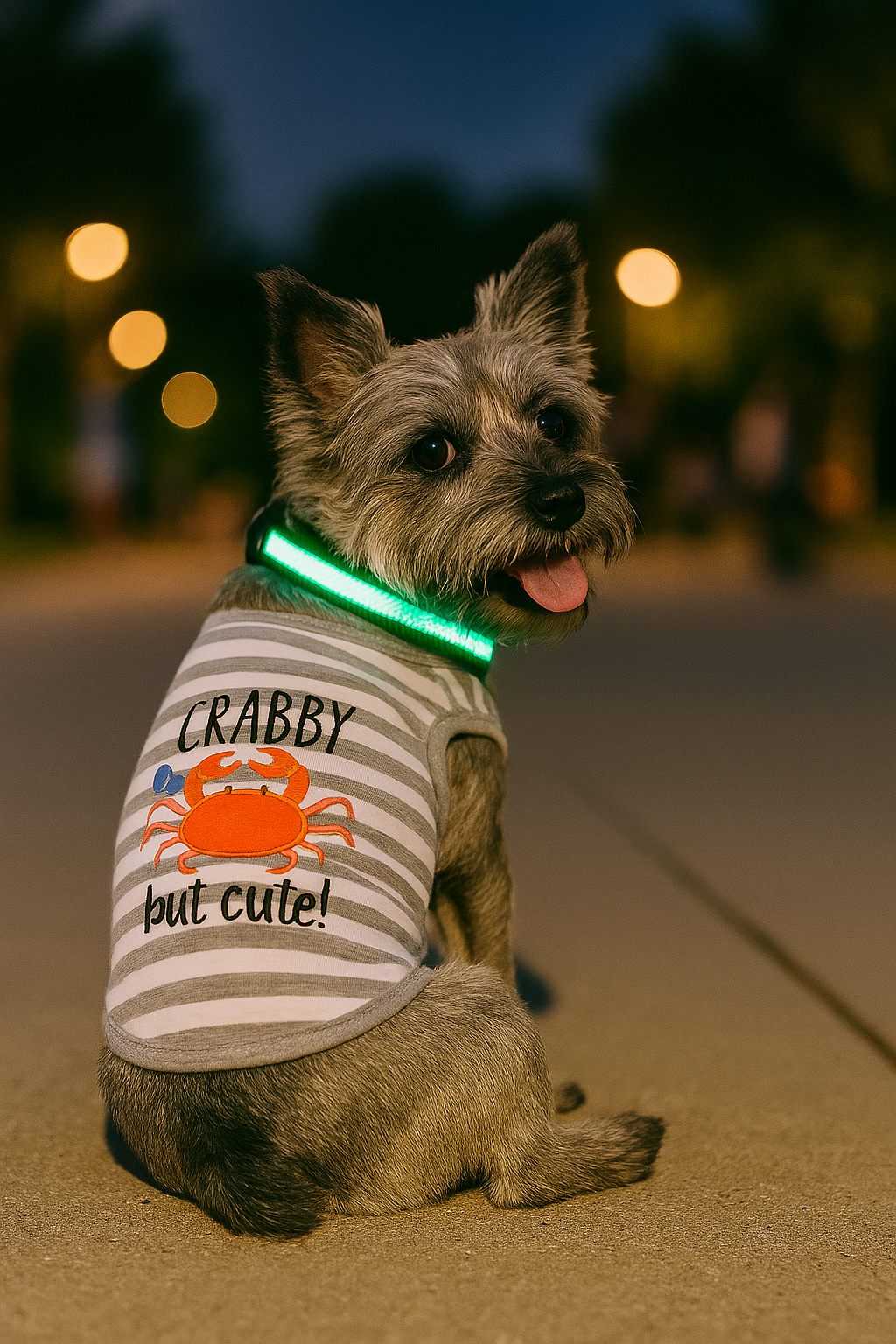 Parisian Pet Crabby But Cute Tee Embroidered Dog Shirt - Trendy Pet Apparel for Dogs & Cats, Gray and White Stripes