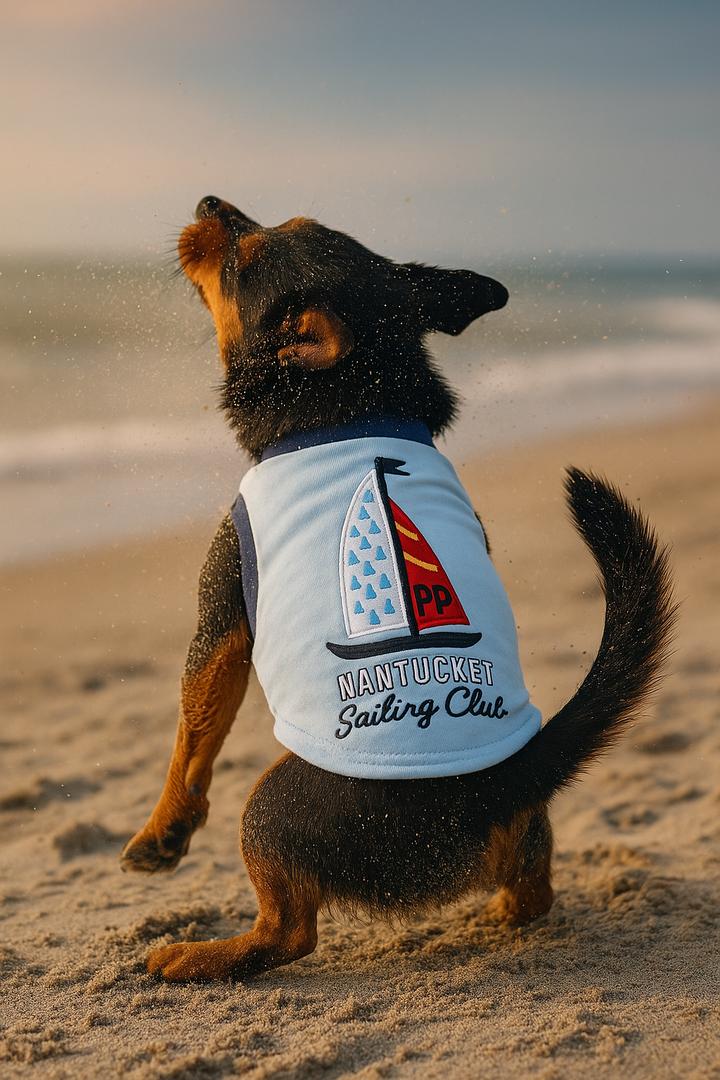 Parisian Pet Sailing Club Dog Shirt  Nautical Embroidered Pet Apparel for Dogs & Cats, Light Blue