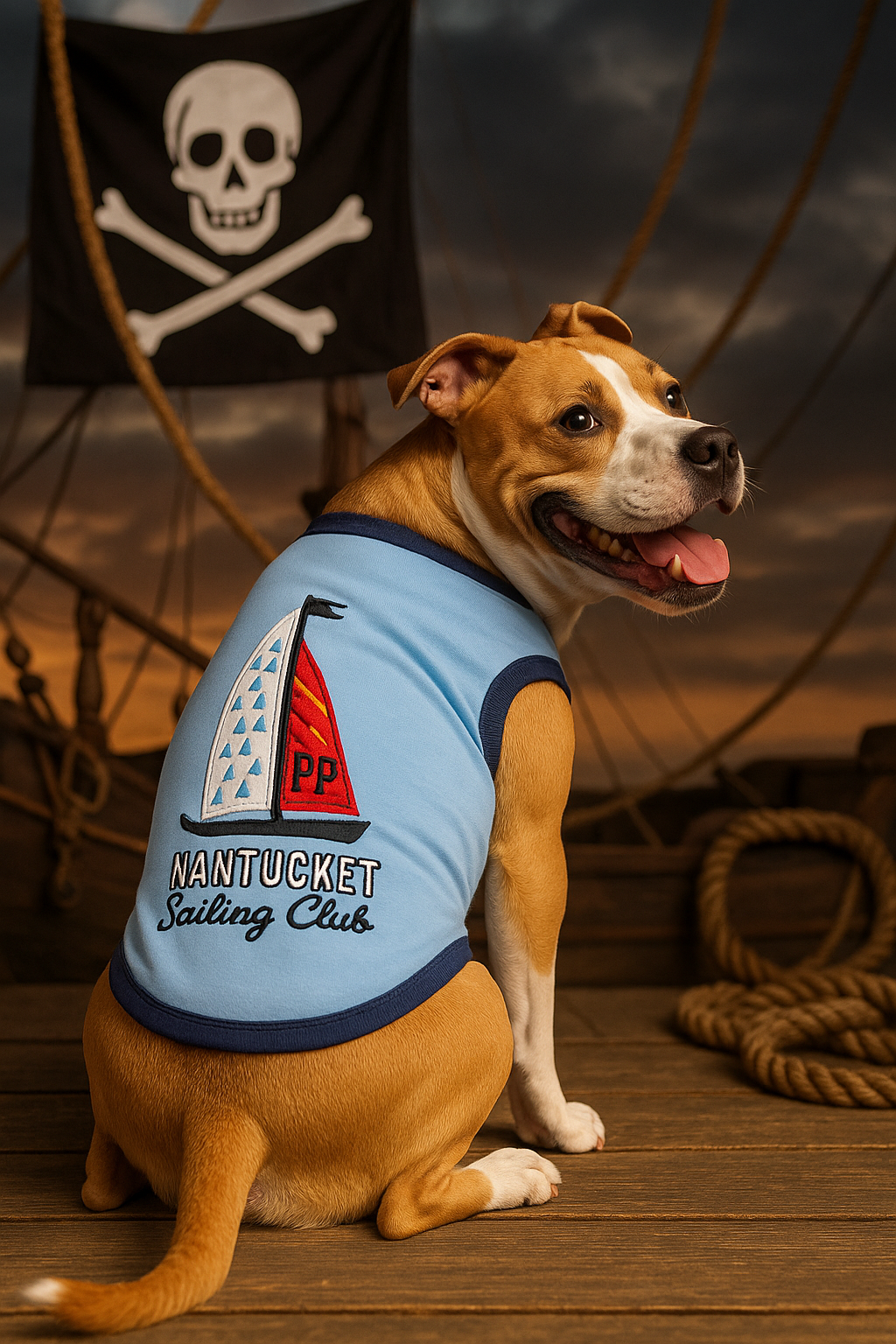 Parisian Pet Sailing Club Dog Shirt  Nautical Embroidered Pet Apparel for Dogs & Cats, Light Blue