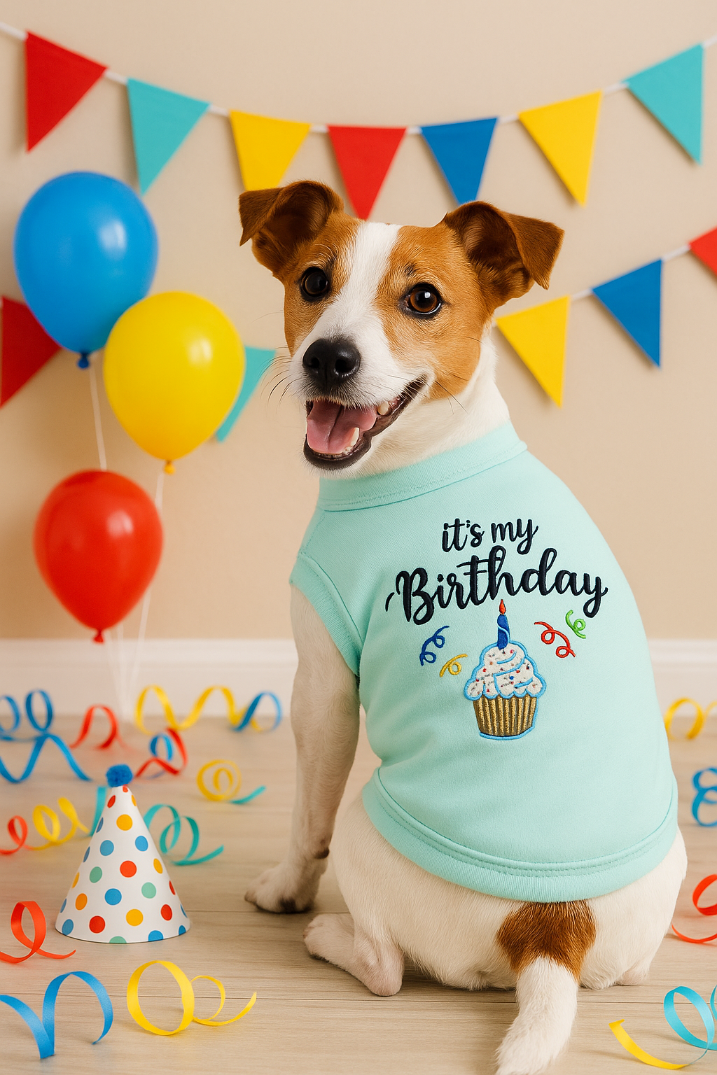 Parisian Pet Birthday Boy Fun Slogan Dog T-Shirt Premium Embroidered Celebratory Clothing for Dogs & Cats, Blue