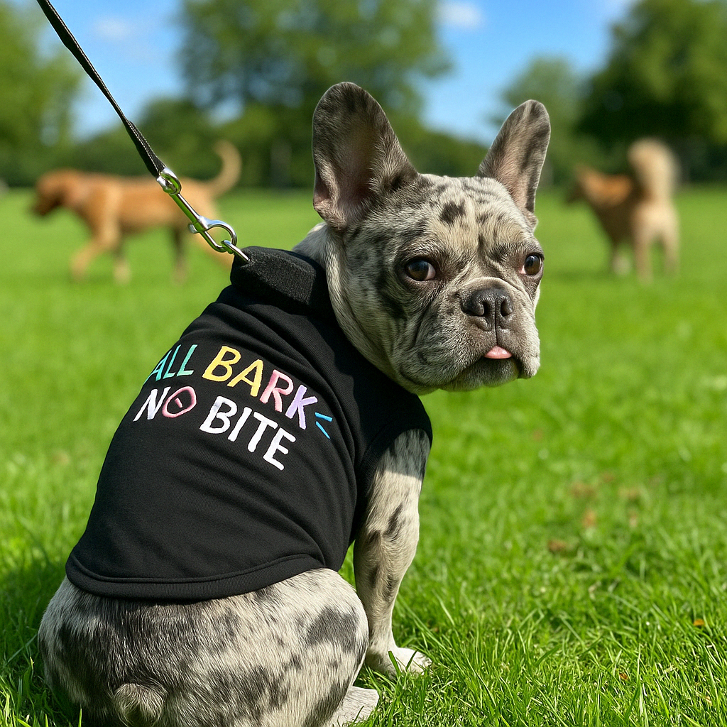 Parisian Pet All Bark No Bite Embroidered Dog T-Shirt-Black