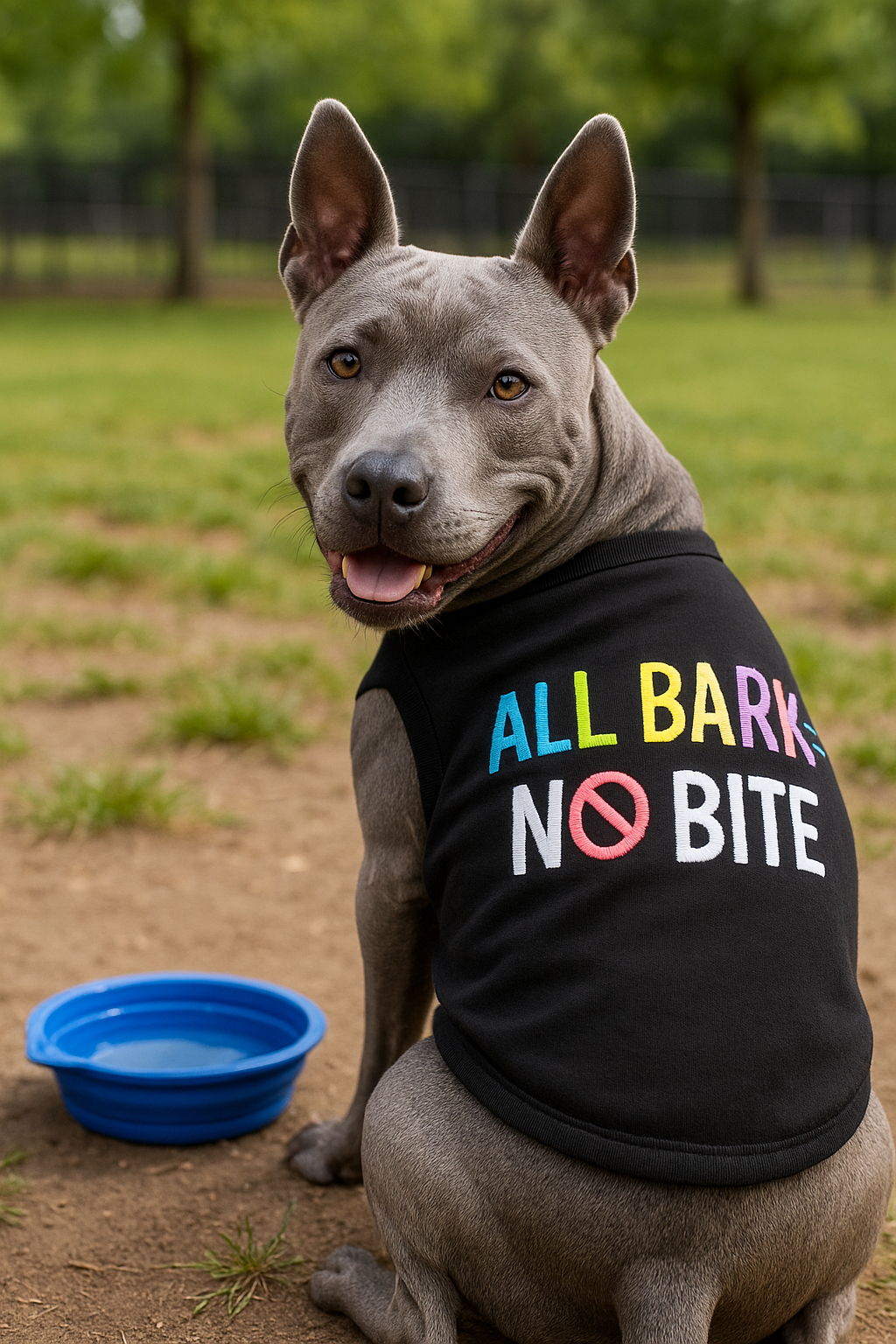 Parisian Pet All Bark No Bite Embroidered Dog T-Shirt-Black