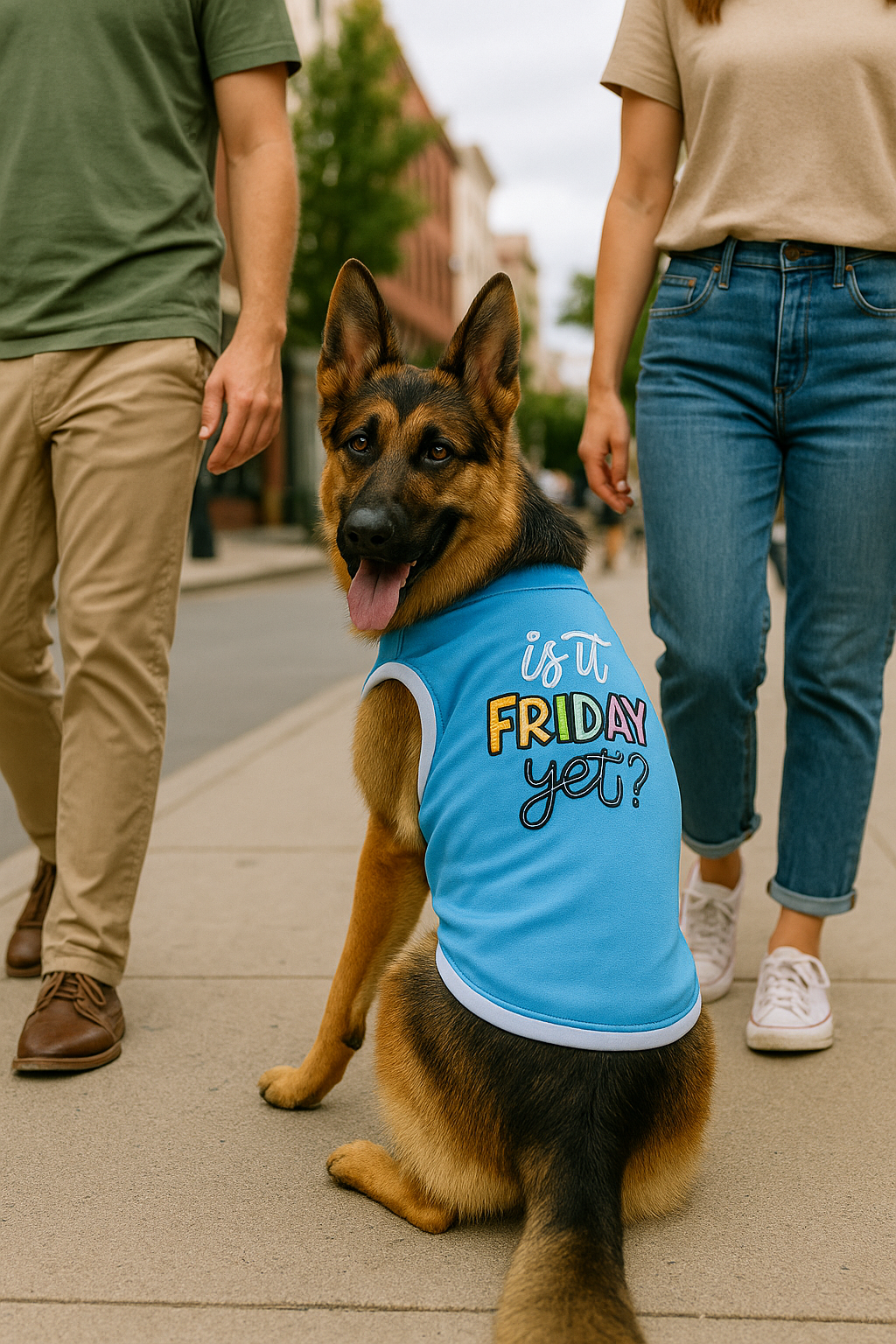 Parisian Pet Is It Friday Yet? Embroidered Dog T-Shirt-Light Blue