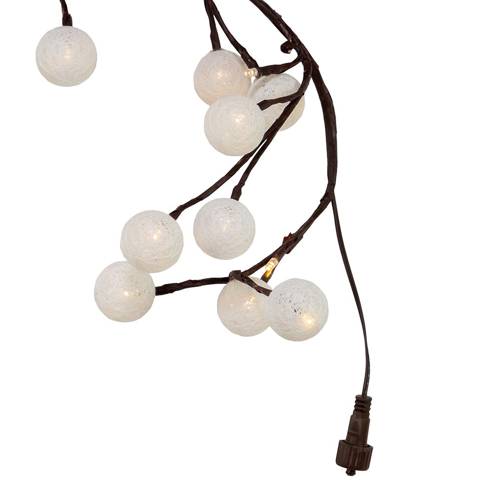 Kurt Adler 6-Foot Brown Garland Warm White Cotton Ball 48 Light LED