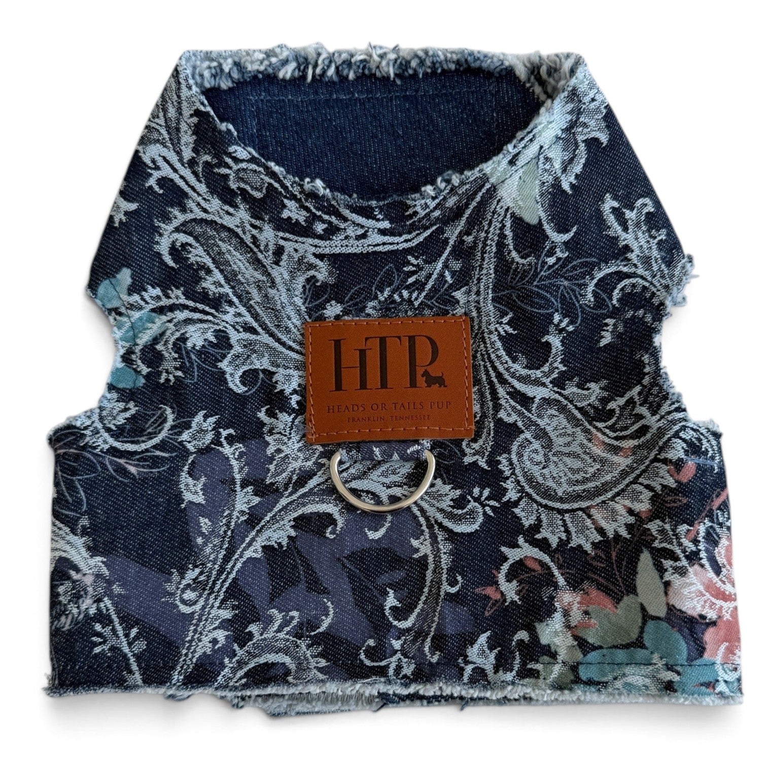 Heads or Tails Pup Paint Print Denim Dog Harness