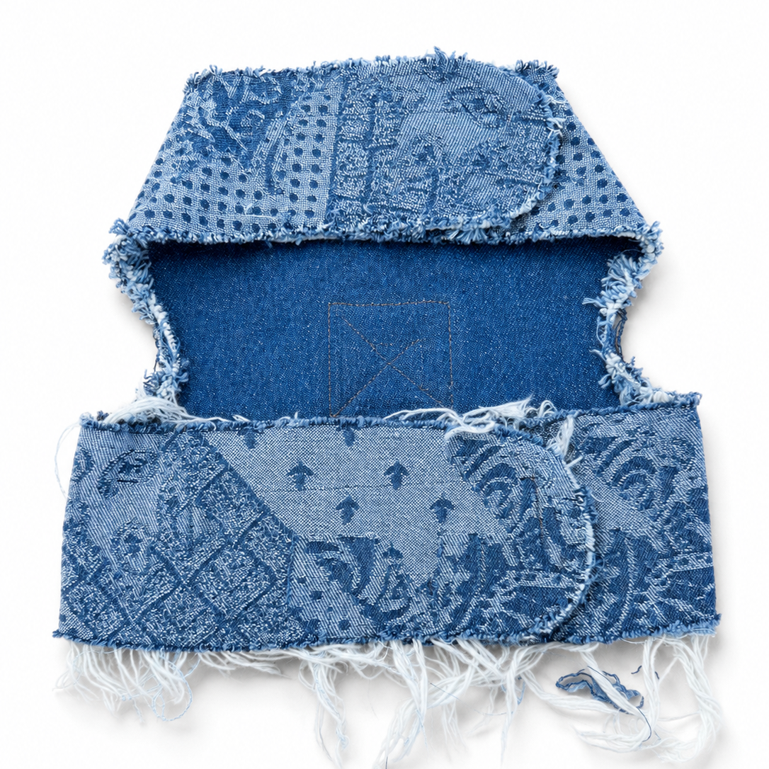 Heads or Tails Pup Patchwork Print Denim Dog Harness