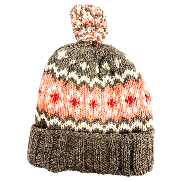 Chilly Dog Peach Fair Isle Fleece-Lined Wool Hat