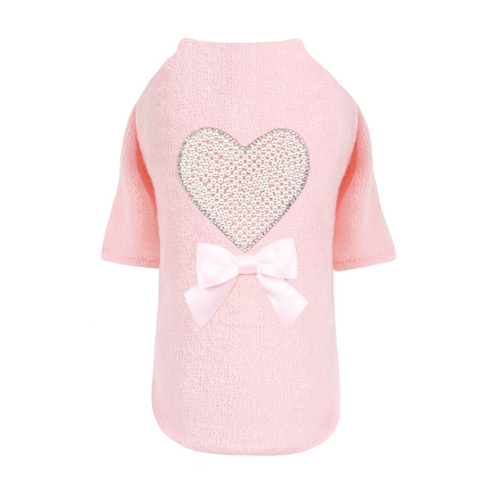 Hello Doggie Pearl Heart Satin Pink Dog Sweater