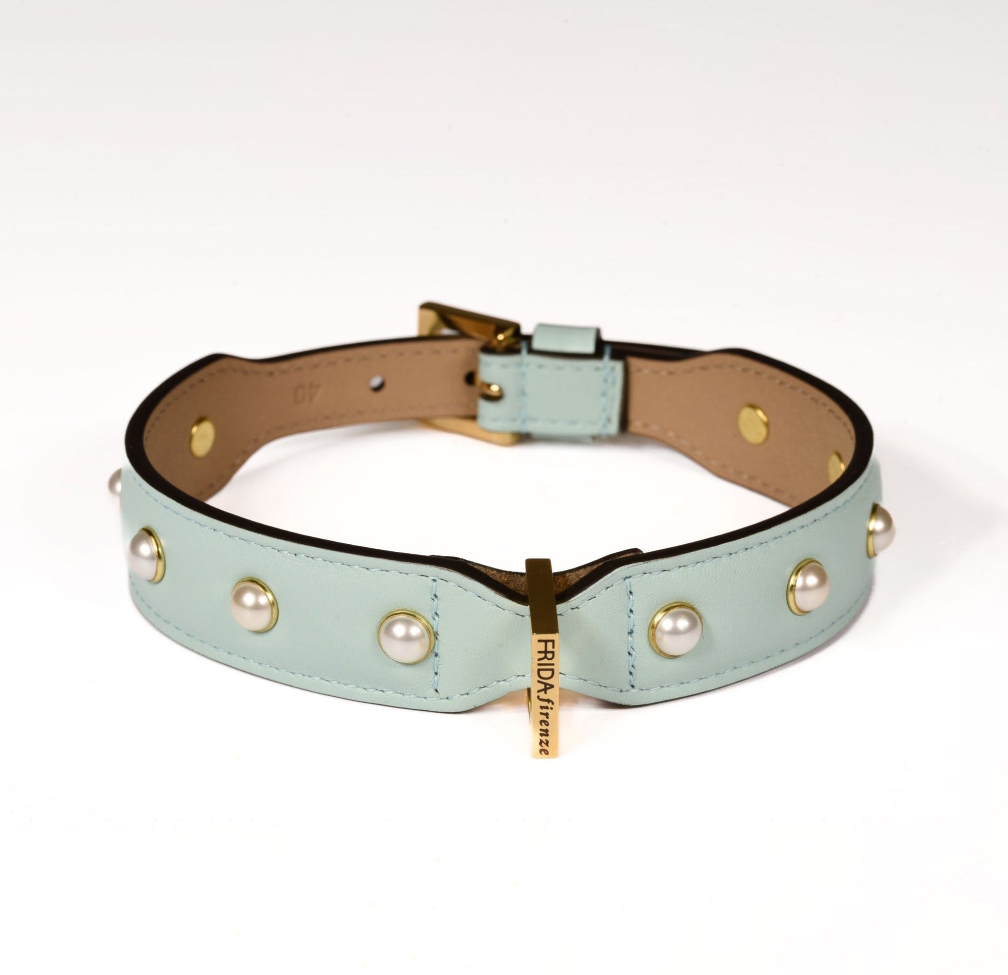 Leather Dog Collar in Cloud - Pearl, Made in Italy
