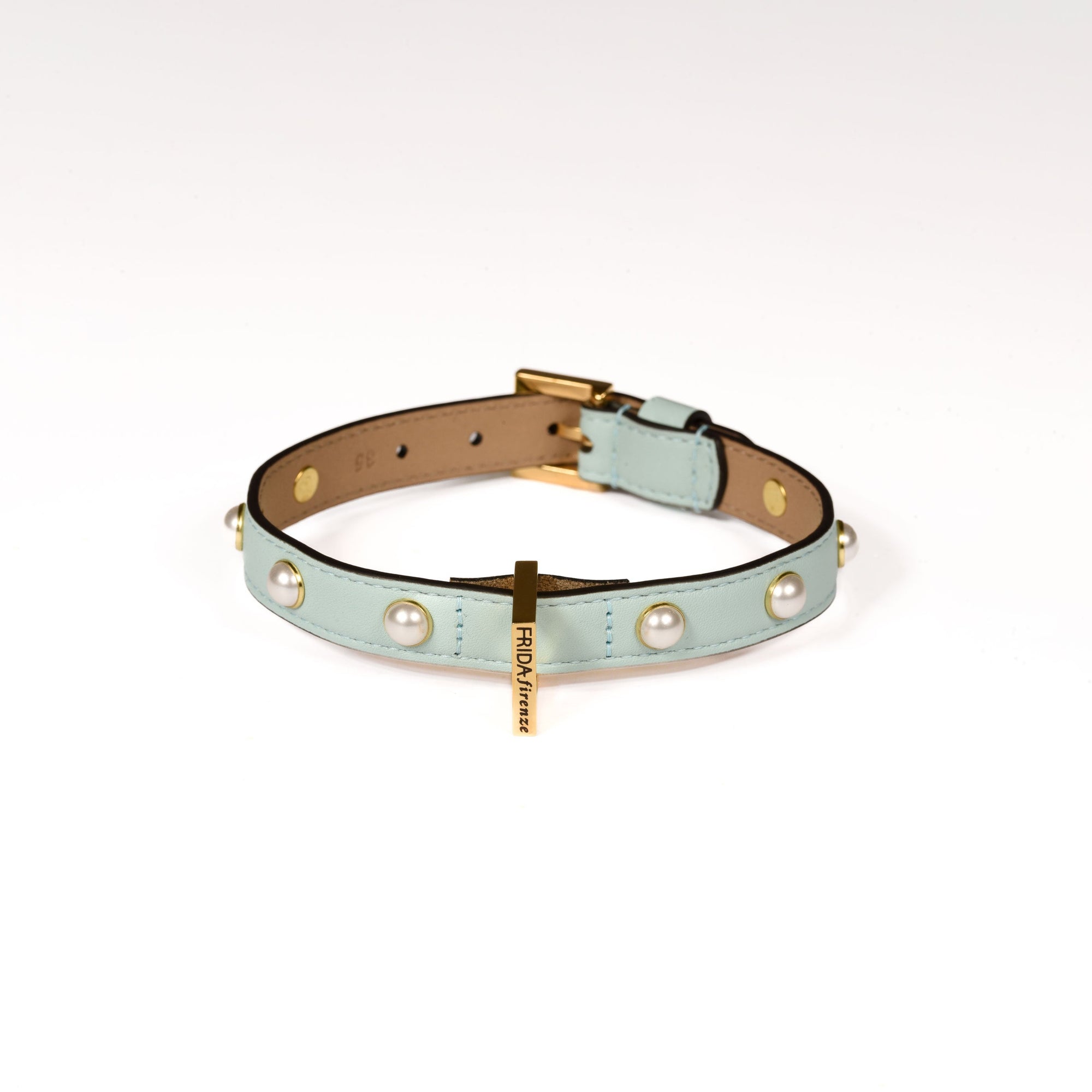 Leather Dog Collar in Cloud - Pearl, Made in Italy
