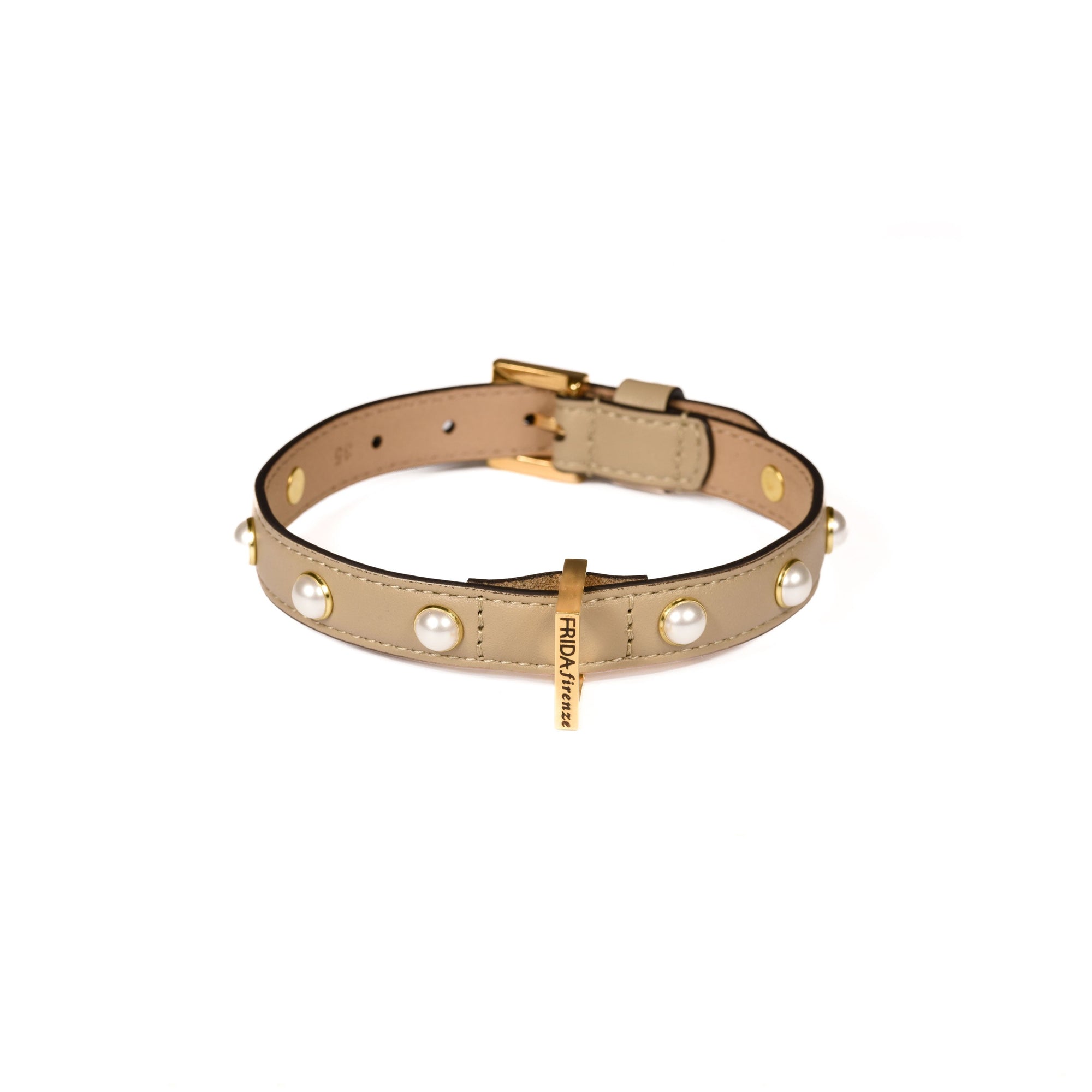 Leather Dog Collar in Mud - Pearl, Made in Italy