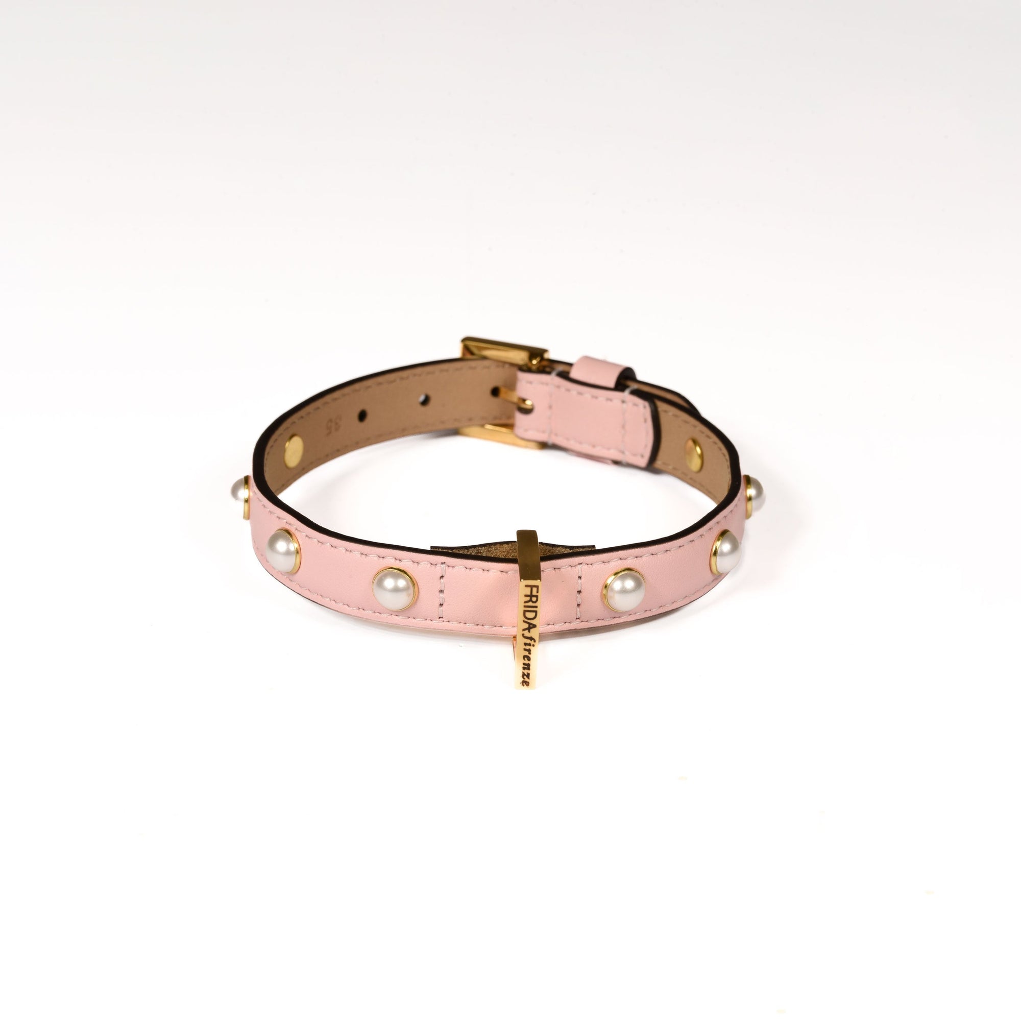 Leather Dog Collar in Pink - Pearl, Made in Italy