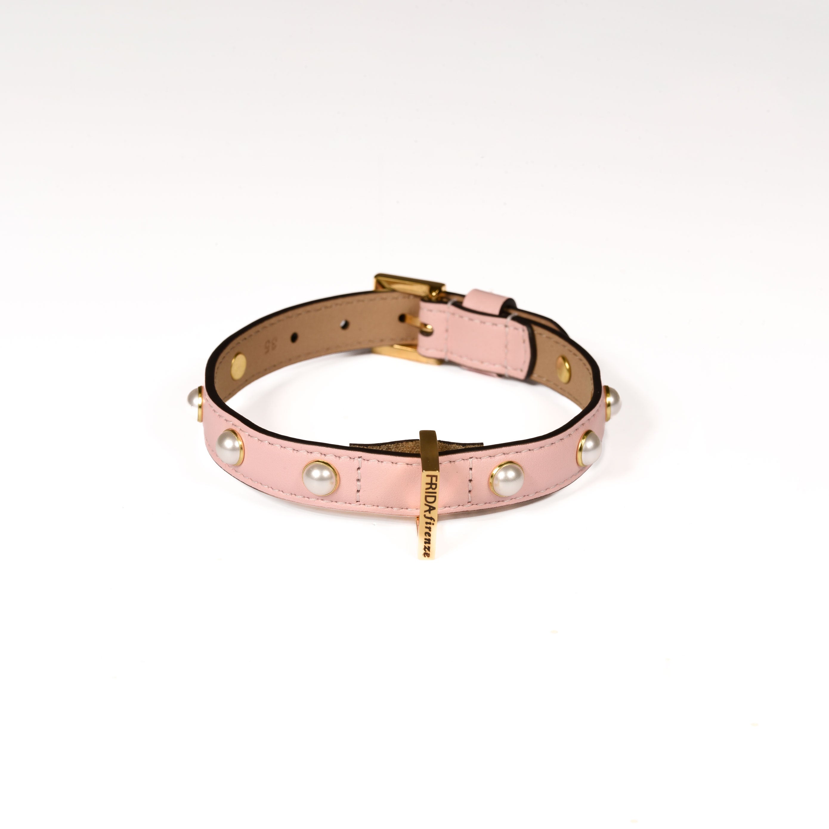 Leather Dog Collar in Pink - Pearl, Made in Italy